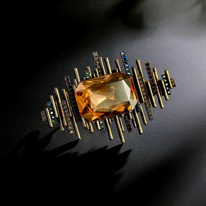 Imperial Prism Bar Brooch – Champagne Gold, Royal Blue & Garnet Crystal Statement