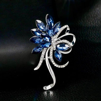 Bougainville Bloom Crystal Brooch – Blue Floral Statement Pin