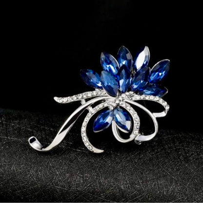 Bougainville Bloom Crystal Brooch – Blue Floral Statement Pin