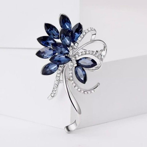 Bougainville Bloom Crystal Brooch – Blue Floral Statement Pin