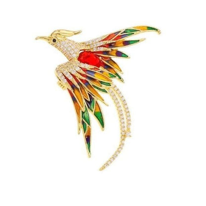Phoenix Flight Crystal Brooch – Multicolor Statement Bird Pin