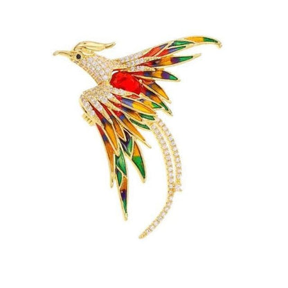 Phoenix Flight Crystal Brooch – Multicolor Statement Bird Pin