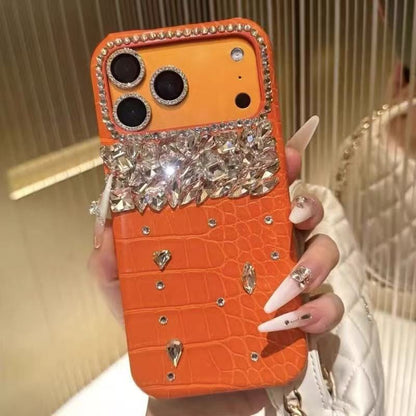 Aurelia Crystal Cascade Croc-Texture Luxury Case for iPhone 17 Pro & 17 Pro Max