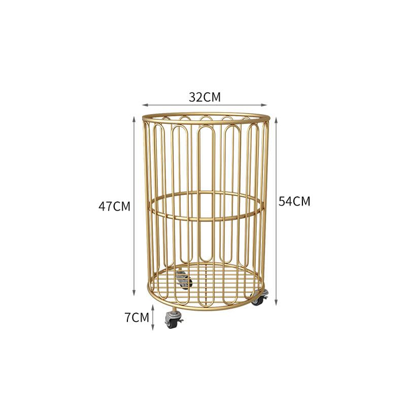 Round Clothes Storage Basket with Wheels :all Metal Clothes Hamper & Storage Bin (Black/Gold)