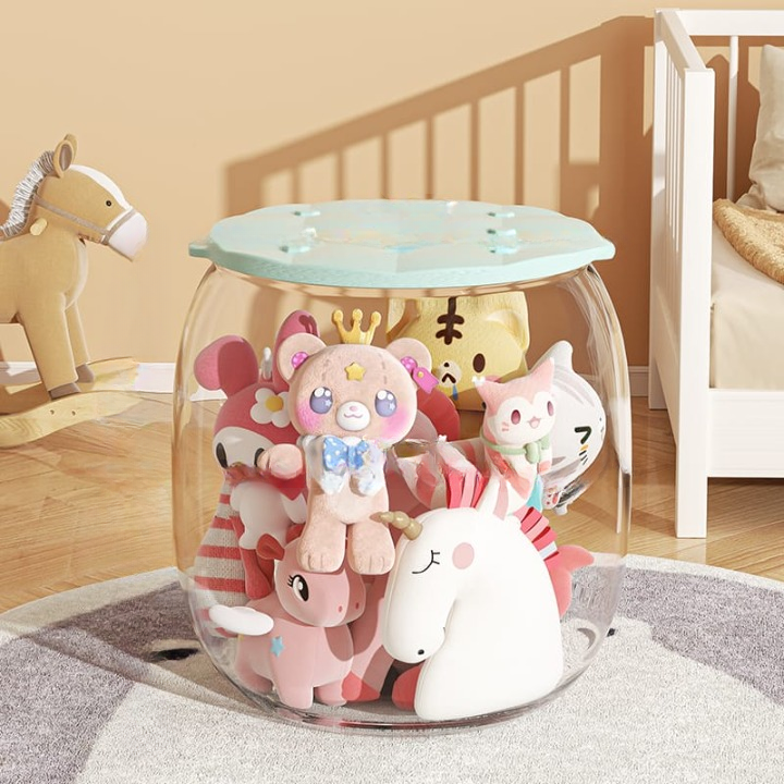 Snuggle Pod: Multi-Purpose Transparent Toy Storage Stool – 150 lbs Load, Waterproof, Dustproof, Kids & Home Organizer