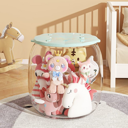 Snuggle Pod: Multi-Purpose Transparent Toy Storage Stool – 150 lbs Load, Waterproof, Dustproof, Kids & Home Organizer