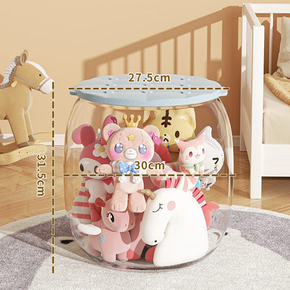 Snuggle Pod: Multi-Purpose Transparent Toy Storage Stool – 150 lbs Load, Waterproof, Dustproof, Kids & Home Organizer