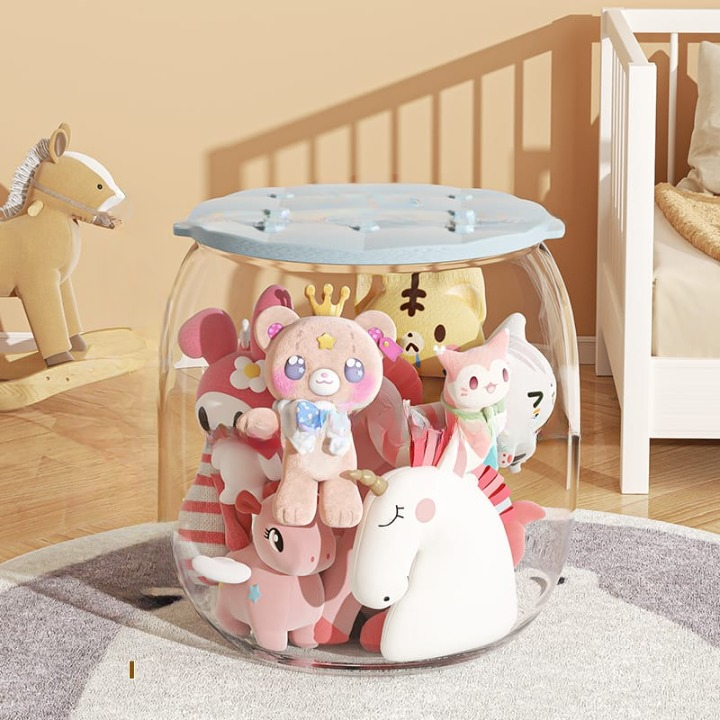Snuggle Pod: Multi-Purpose Transparent Toy Storage Stool – 150 lbs Load, Waterproof, Dustproof, Kids & Home Organizer