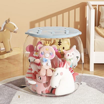 Snuggle Pod: Multi-Purpose Transparent Toy Storage Stool – 150 lbs Load, Waterproof, Dustproof, Kids & Home Organizer