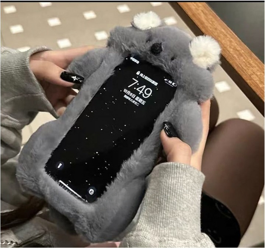 Fluffy Koala Plush iPhone Case | Soft Warm Fur Cover for iPhone 14, 15, 16 Series