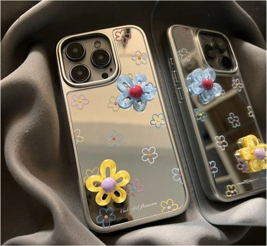 3D Mirror Flower iPhone Case | Cute Glossy Floral Cover for iPhone 14, 15, 16 Series
