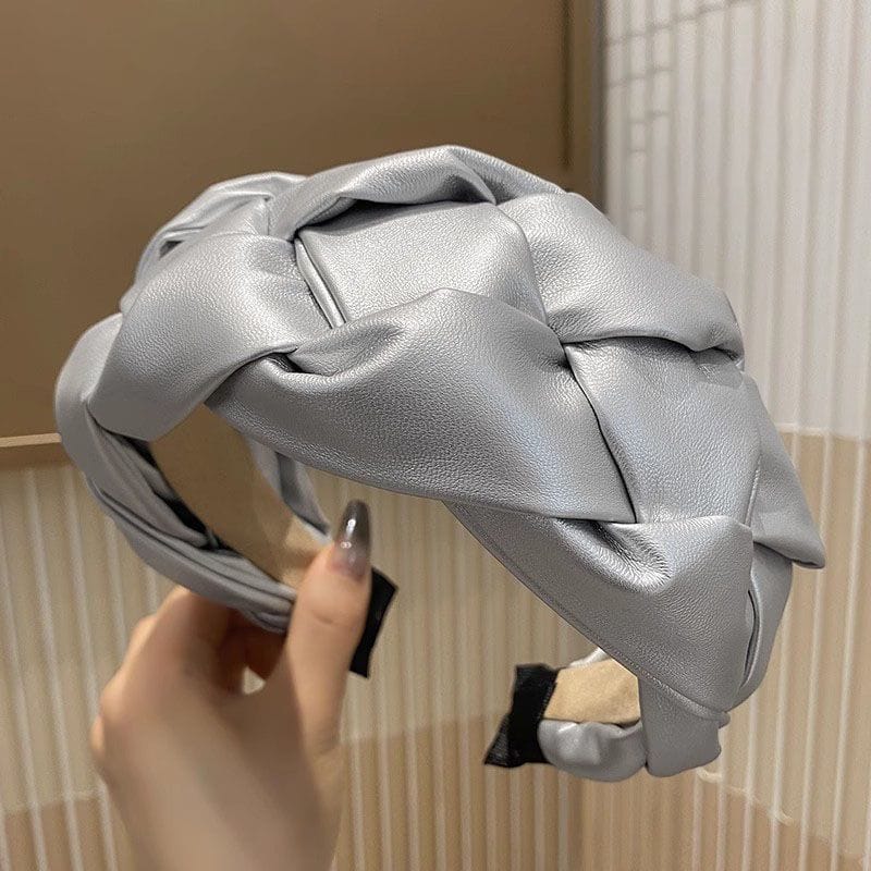 Luxe Silver Braided Headband – Timeless Elegance in Faux Leather