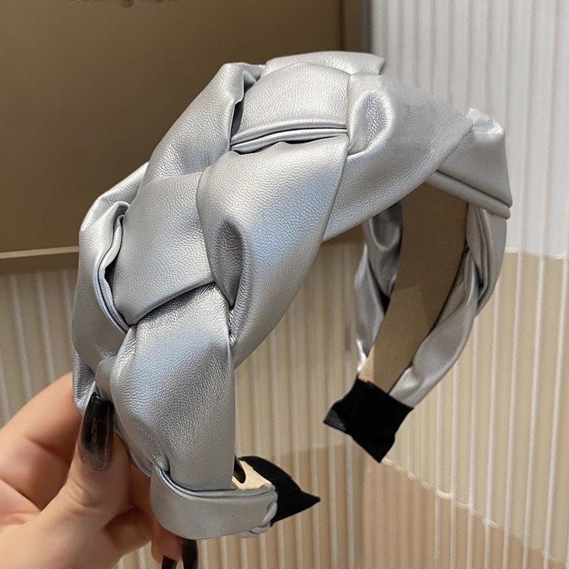 Luxe Silver Braided Headband – Timeless Elegance in Faux Leather