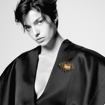 Imperial Prism Bar Brooch – Champagne Gold, Royal Blue & Garnet Crystal Statement