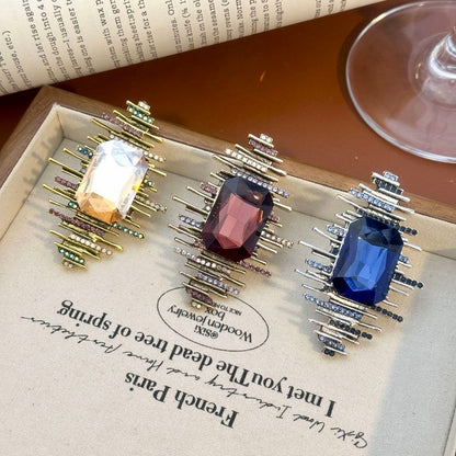 Imperial Prism Bar Brooch – Champagne Gold, Royal Blue & Garnet Crystal Statement