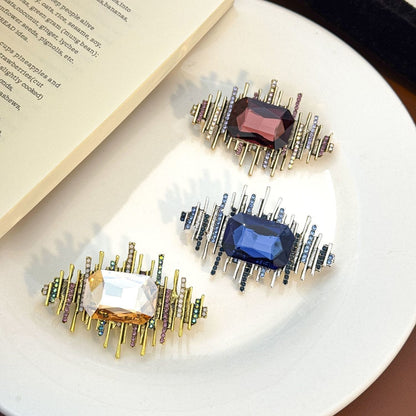 Imperial Prism Bar Brooch – Champagne Gold, Royal Blue & Garnet Crystal Statement