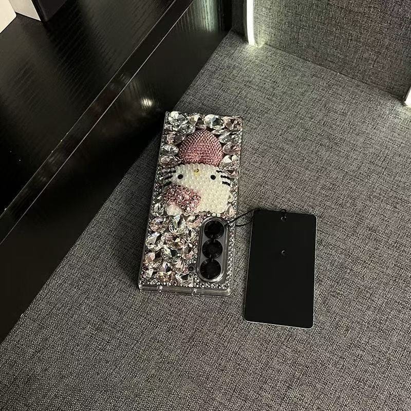 Luxury Crystal Kitty Pearl Case for Samsung Galaxy Z Fold 5 & Z Fold 6 – 3D Rhinestone Bling Protective Cover