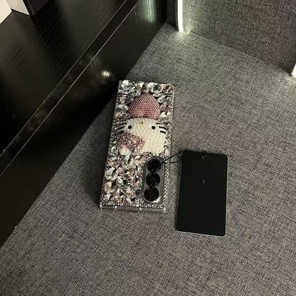 Luxury Crystal Kitty Pearl Case for Samsung Galaxy Z Fold 5 & Z Fold 6 – 3D Rhinestone Bling Protective Cover