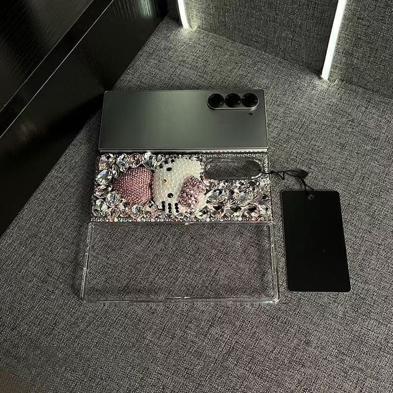 Luxury Crystal Kitty Pearl Case for Samsung Galaxy Z Fold 5 & Z Fold 6 – 3D Rhinestone Bling Protective Cover