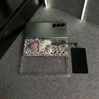 Luxury Crystal Kitty Pearl Case for Samsung Galaxy Z Fold 5 & Z Fold 6 – 3D Rhinestone Bling Protective Cover
