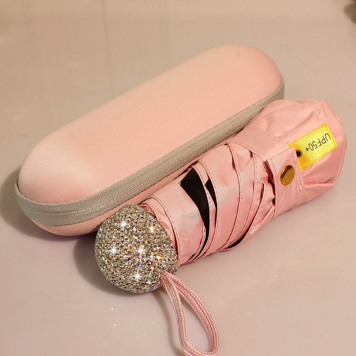 Luxury Diamond Hand Umbrella – UV Protection, Portable, Travel Case