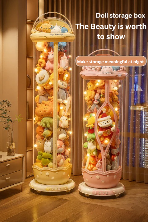Large Capacity Plush Toy Storage Organizer with Zipper & Wheels – Rotating Stuffed Animal Holder for Kids Room