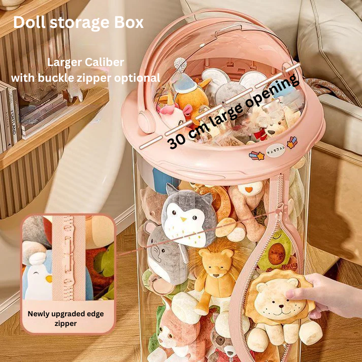 Large Capacity Plush Toy Storage Organizer with Zipper & Wheels – Rotating Stuffed Animal Holder for Kids Room