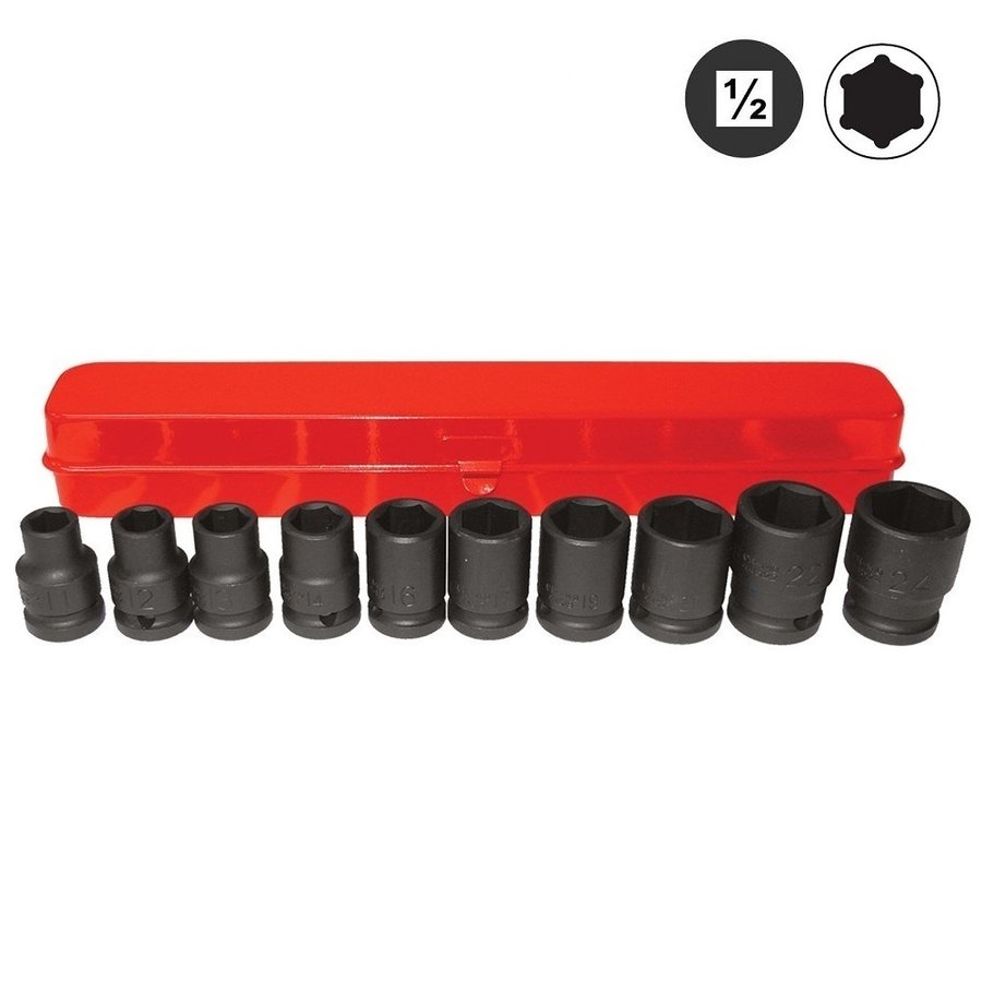 Force 10pc 1/2"DR. 6PT. Flank Impact Socket Set (Code - 4109)