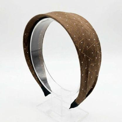 Crystal Studded Wide Headband – Luxury Textured Fabric Hairband