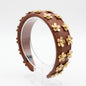Handmade 3D Flower Studded Faux Leather Headband – Luxury Brown Statement Hairband