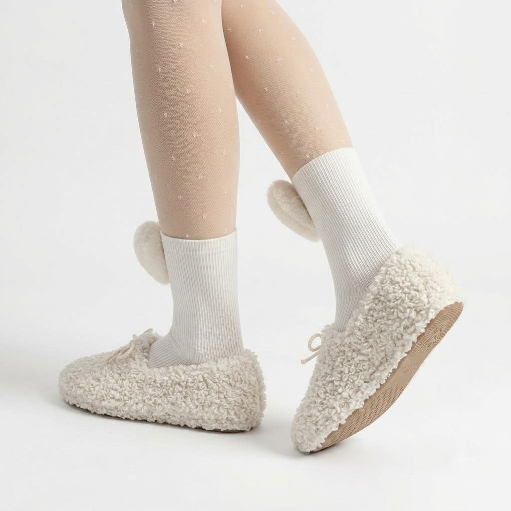 Plush Hearts Mid-Calf Socks for Women – Cute Cozy Calf Length Socks (White & Black)
