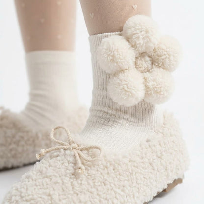 Plush Hearts Mid-Calf Socks for Women – Cute Cozy Calf Length Socks (White & Black)