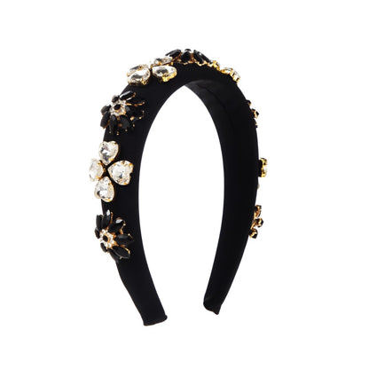 Luxury Black Embellished Padded Headband for Women | Crystal & Stone Studded Hairband | Premium Statement Hair Accessory