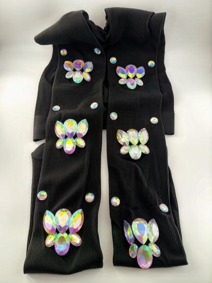Luxury Crystal Gemstone Stockings – Black & White | Medium Thickness Fashion Tights for Women