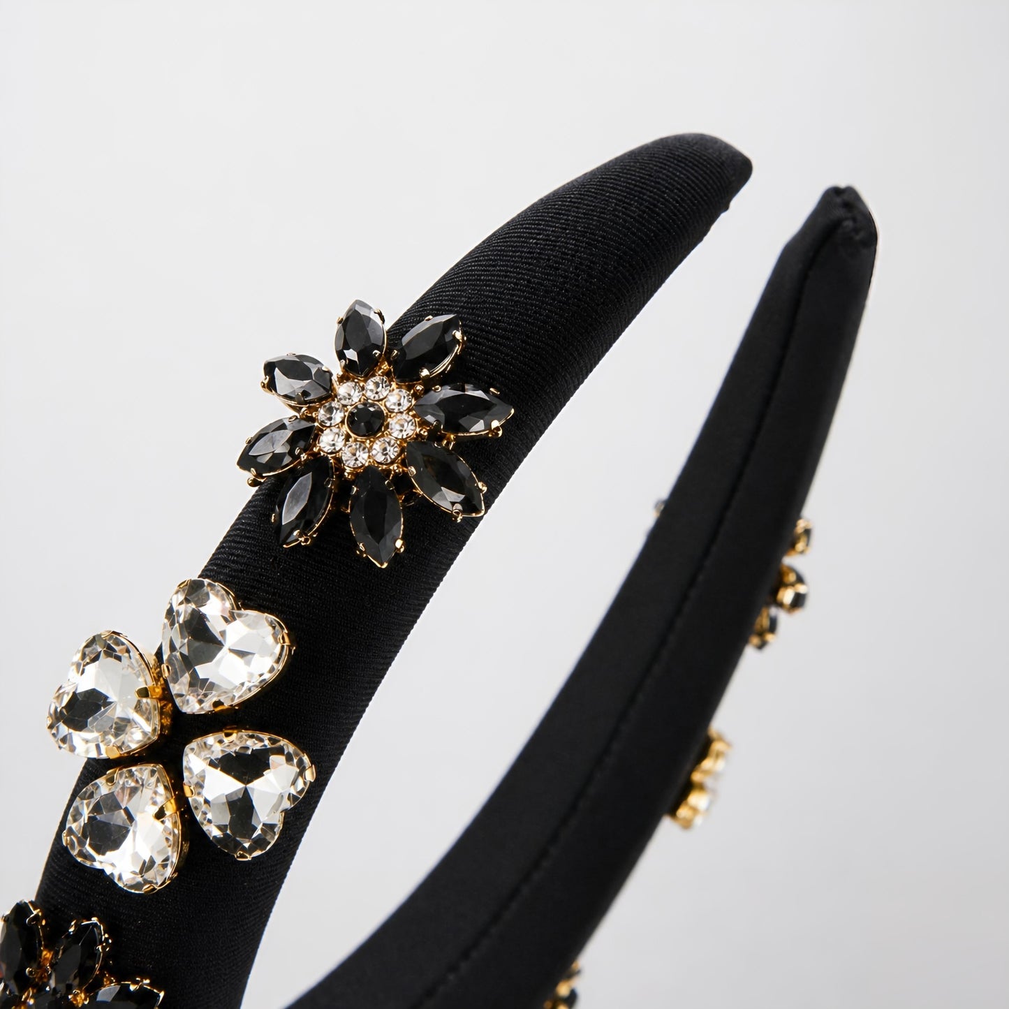Luxury Black Embellished Padded Headband for Women | Crystal & Stone Studded Hairband | Premium Statement Hair Accessory