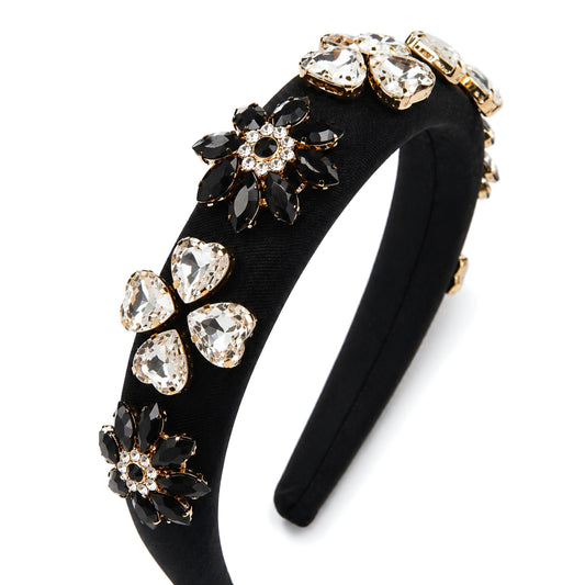 Luxury Black Embellished Padded Headband for Women | Crystal & Stone Studded Hairband | Premium Statement Hair Accessory
