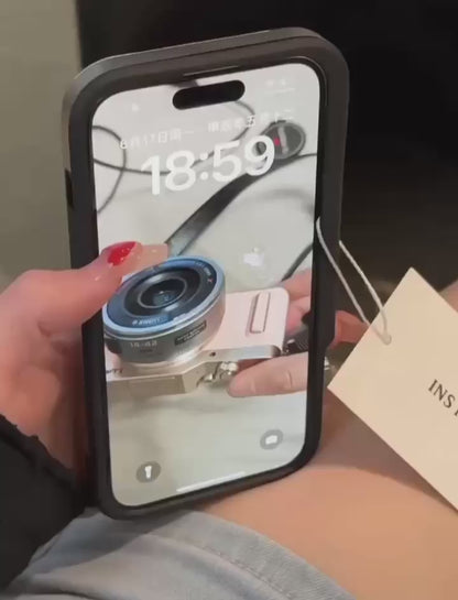 Retro Camera Style Magnetic Wireless Charging Phone Case with Beauty Mirror for iPhone