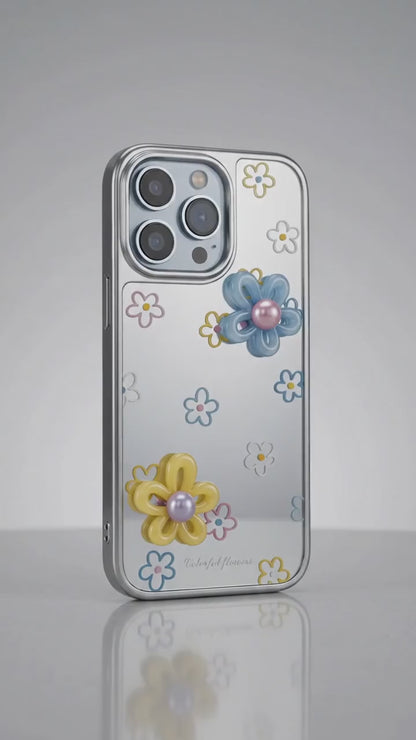 3D Mirror Flower iPhone Case | Cute Glossy Floral Cover for iPhone 14, 15, 16 Series