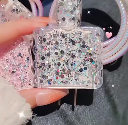 iPhone 20W Fast Charger Case with Sequins | Full Protection Cable & Adapter Cover