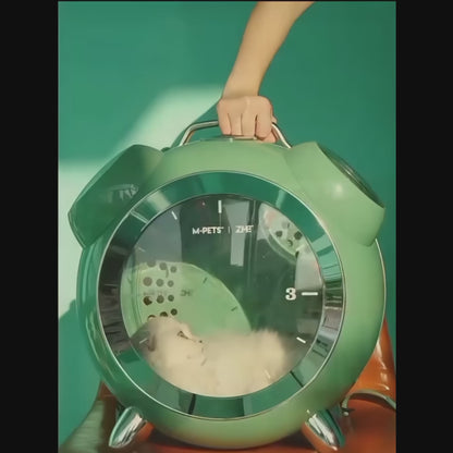 Alarm Clock Style Cat & Dog Carrier – Vintage Design, Transparent Window, Temperature & Humidity Display, Backpack or Handheld Pet Travel Bag