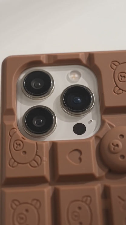 Chocolate Bar iPhone Case | Cute 3D Rilakkuma Silicone Cover for iPhone 14, 15, 16 Series