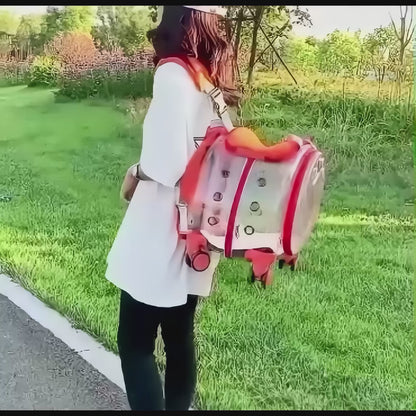 Space Capsule Pet Carrier Trolley & Backpack – Portable Travel Bag for Cats & Small Dogs with Breathable Ventilation Window